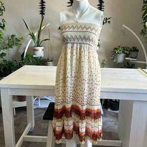 1960s Vintage twirly pleated multicolour halter dressSm/med 3/4 length dress